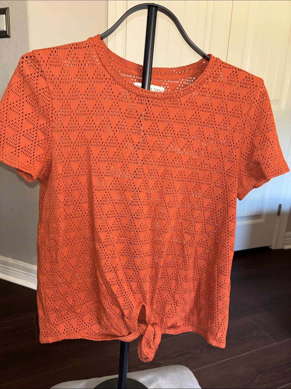 Madewell Texture & Thread Rust Colored  Short-Sleeve Knit Tie-Front Tee